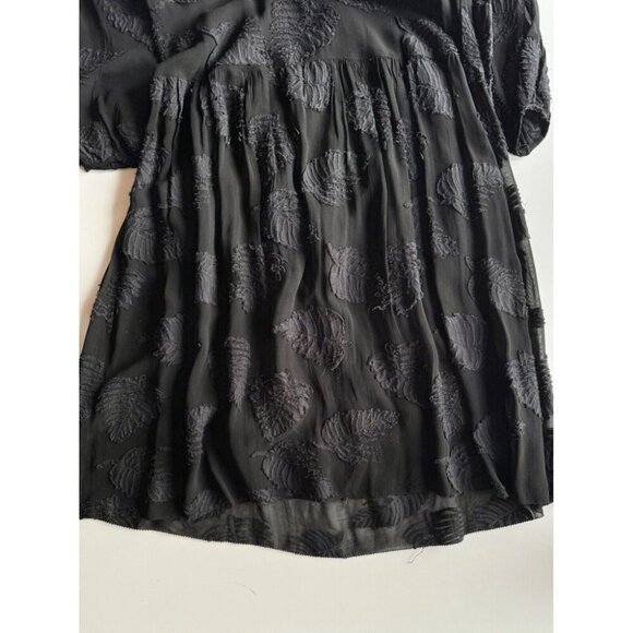 Aritzia WILFRED Dufour Black Sheer Leaf Jacquard Midi Peasant Dress, Size S - Picture 9 of 16